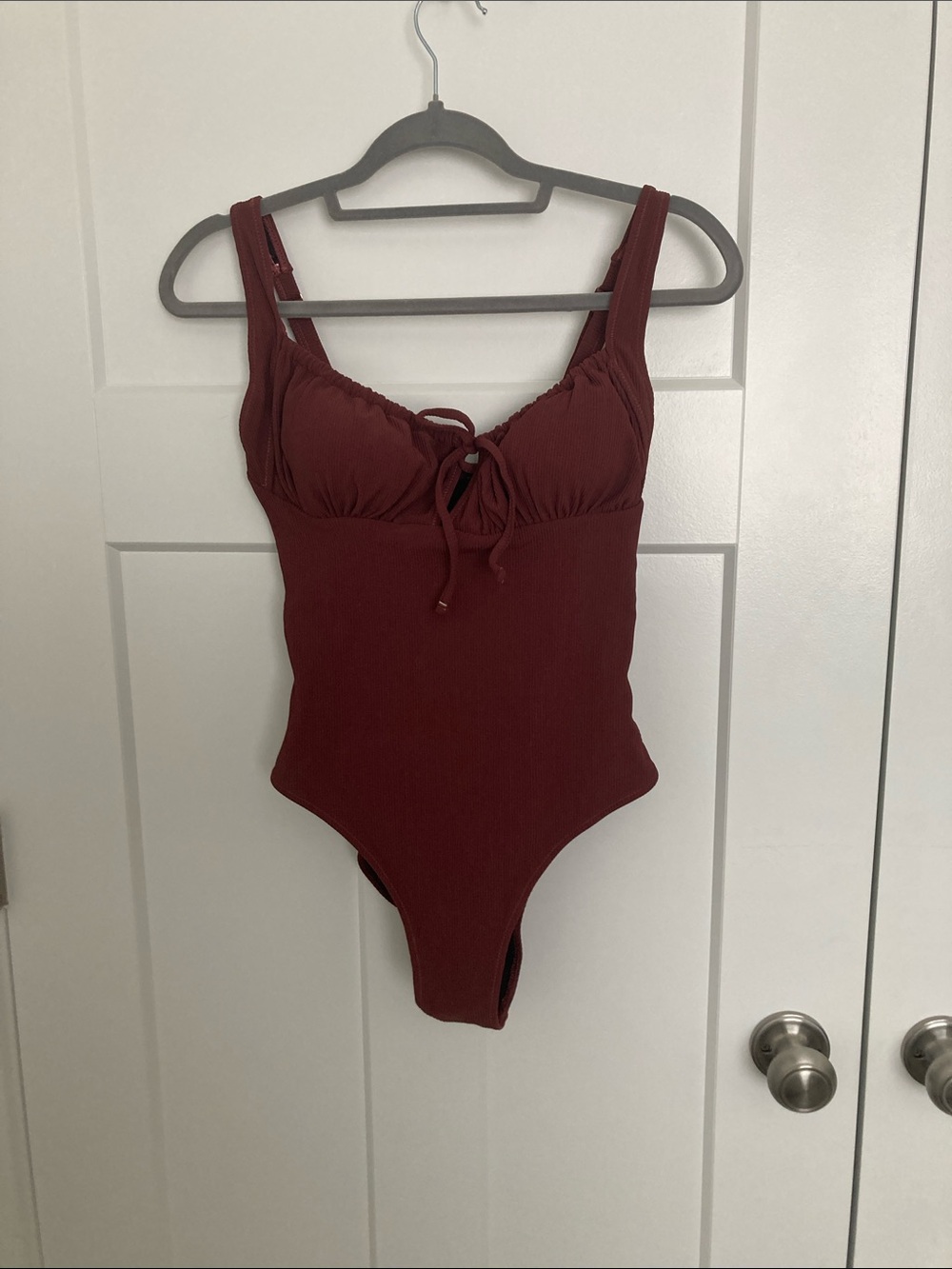 Tie-Front One-Piece Swimsuit in Wine